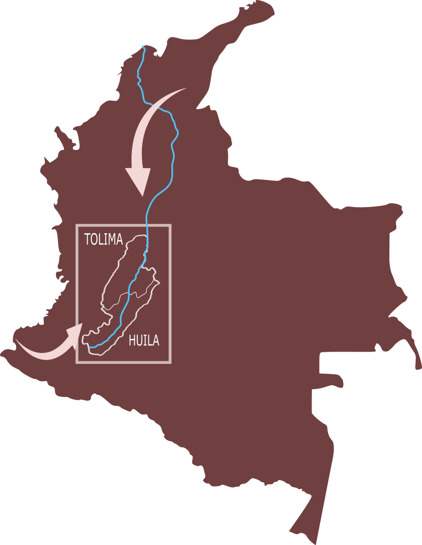 Ubicación geográfica del Tolima y el Huila